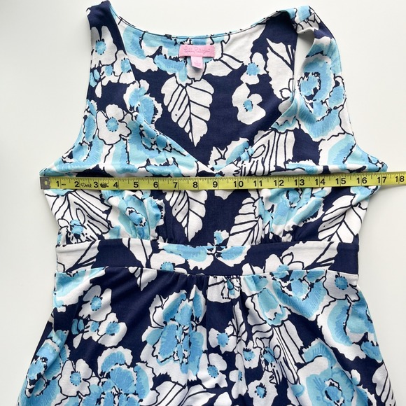 Lilly Pulitzer Silk Blend Patty Dress Low Tide Navy Bouquet All Day Womens Large - Picture 9 of 12